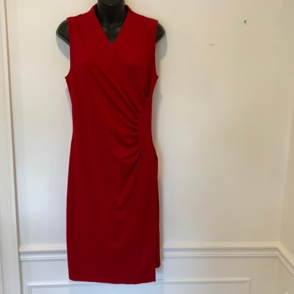 Lauren by Ralph Lauren Red Dress Ruching Small